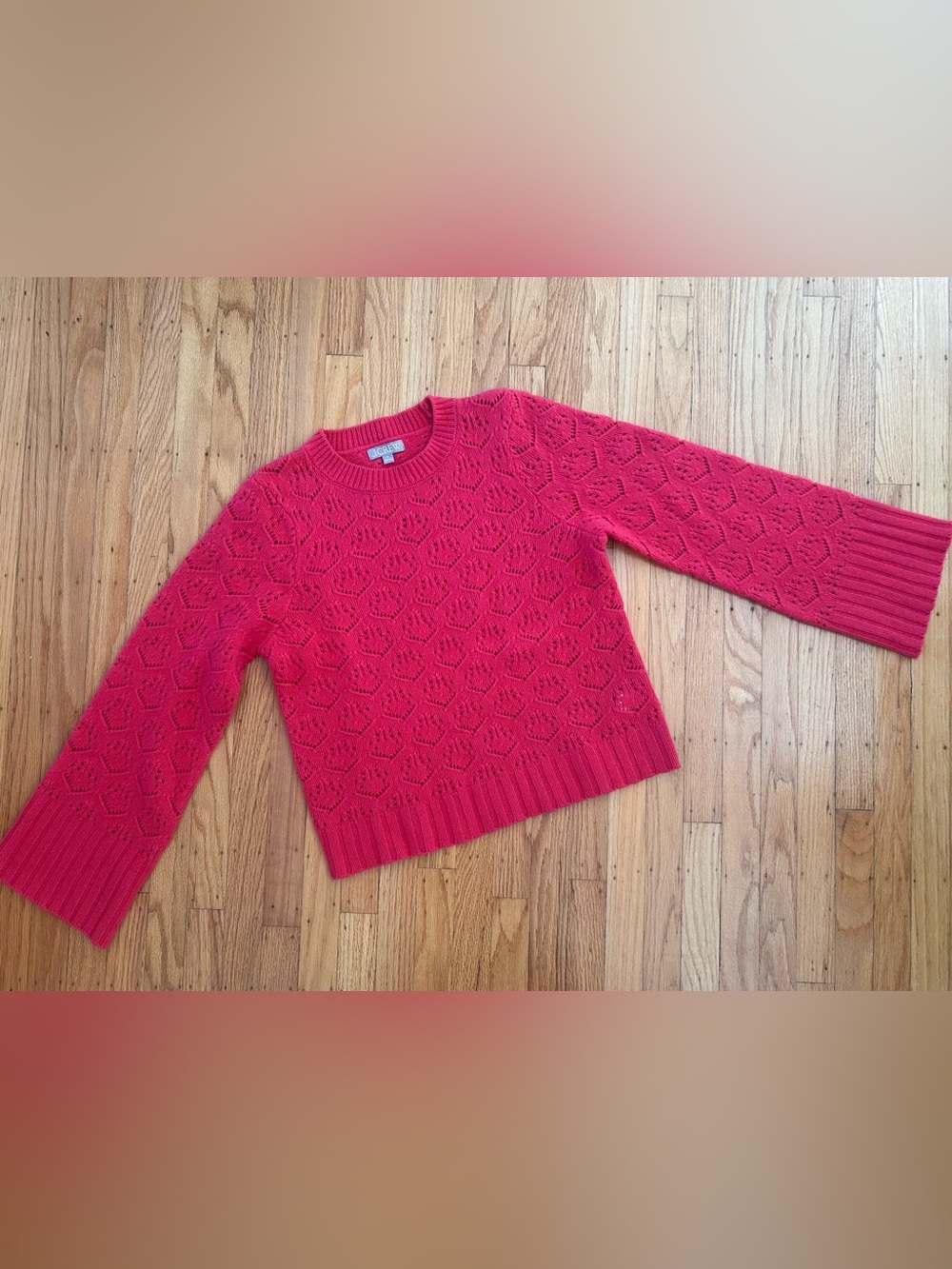 J.Crew Pink Pointelle Crewneck Sweater in Merino Wool